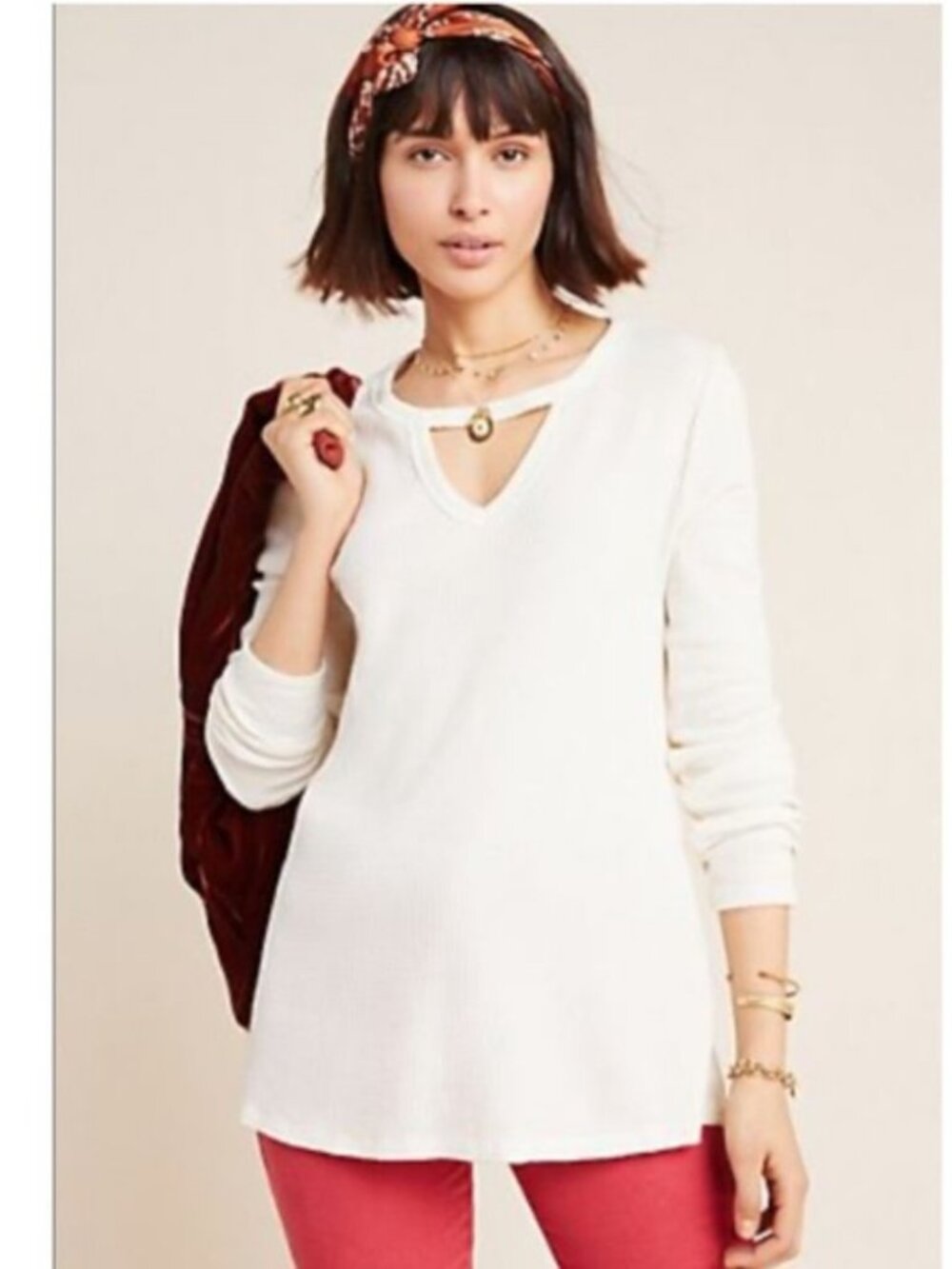 Anthropologie Nadia Cut-Out Waffle Tunic S